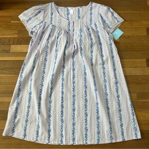 Adonna Blue and Lavender Floral Stripe Nightgown 100% Cotton Cottagecore Spring